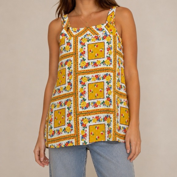 Handmade Tops - Vintage 60s 70s Sz M/L Tunic Tank Top Cottagecore Prairie Handmade Unique Women